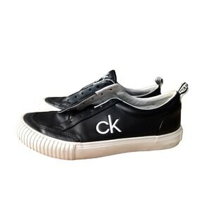 CALVIN KLEIN Faux Leather Low Top Sneaker Womens Size 8M Black & White No Lace